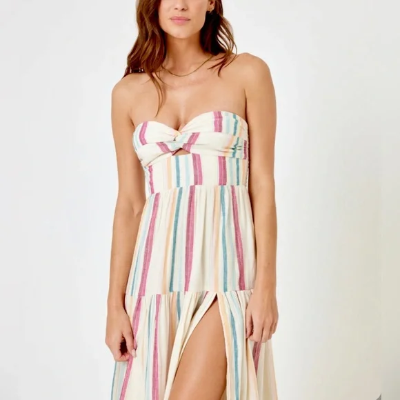 Lspace Alessandra Strapless Dress Striped Twist Front Sm Pink Blue Silver Cream - Picture 6 of 10